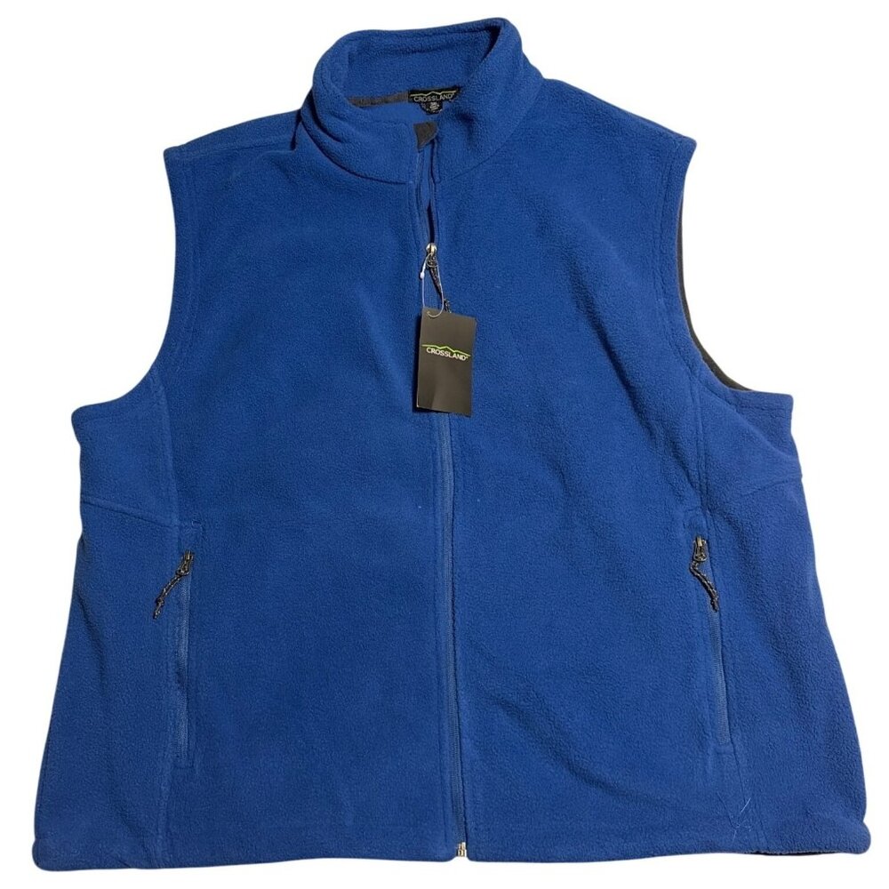 Crossland Blue Fleece Vest 3XL Full-Zip Sleeveless Jacket Pockets Women
